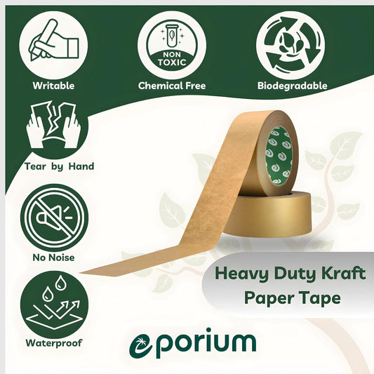 Premium Paper Packing Tape – (2 in × 55 yd) Set of 3 Self-Adhesive • 100% Recyclable & Biodegradable • Heavy-Duty