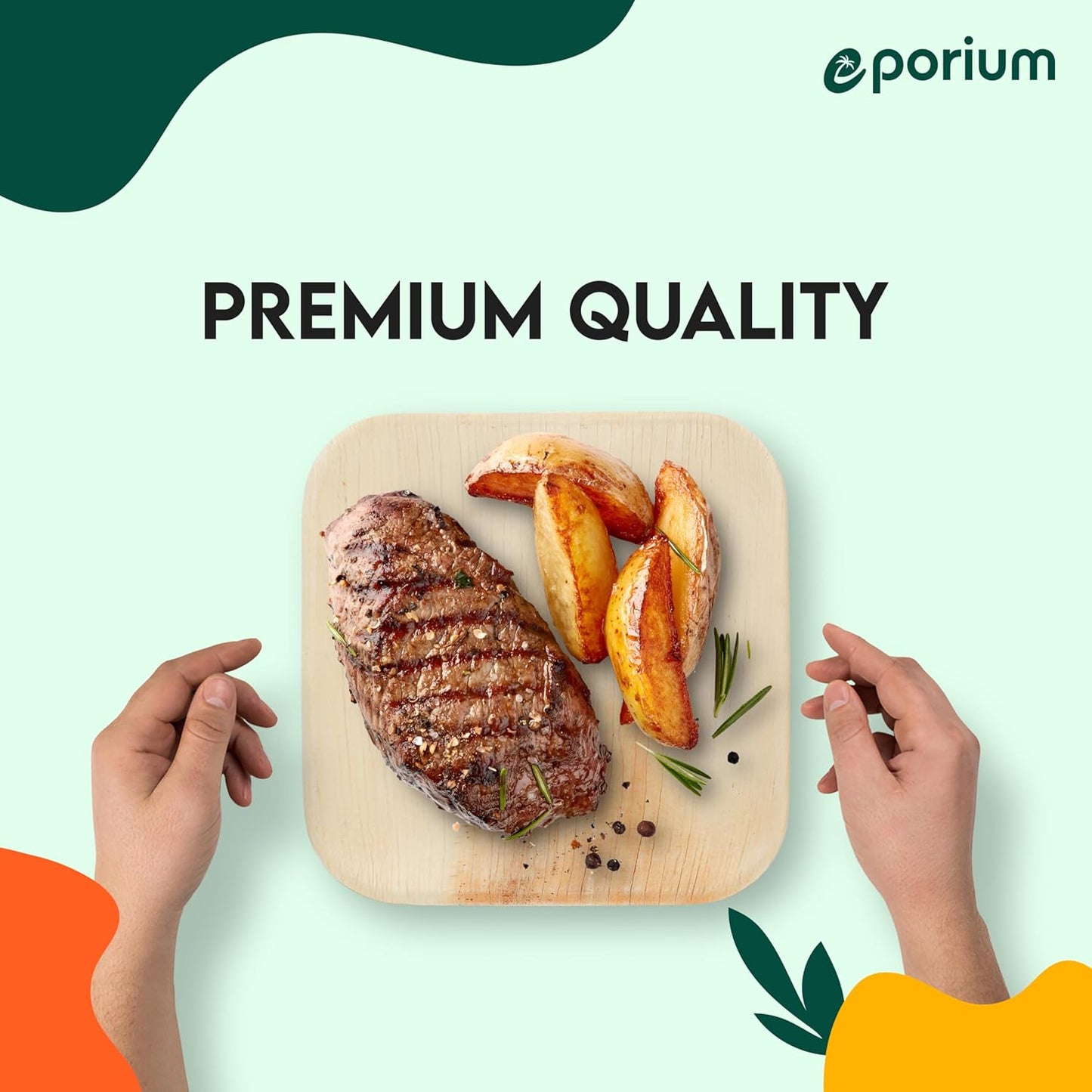 Square Palm Leaf Plates | 10 Inches | Heavy-Duty, Microwave-Safe, 100% Compostable Dinnerware