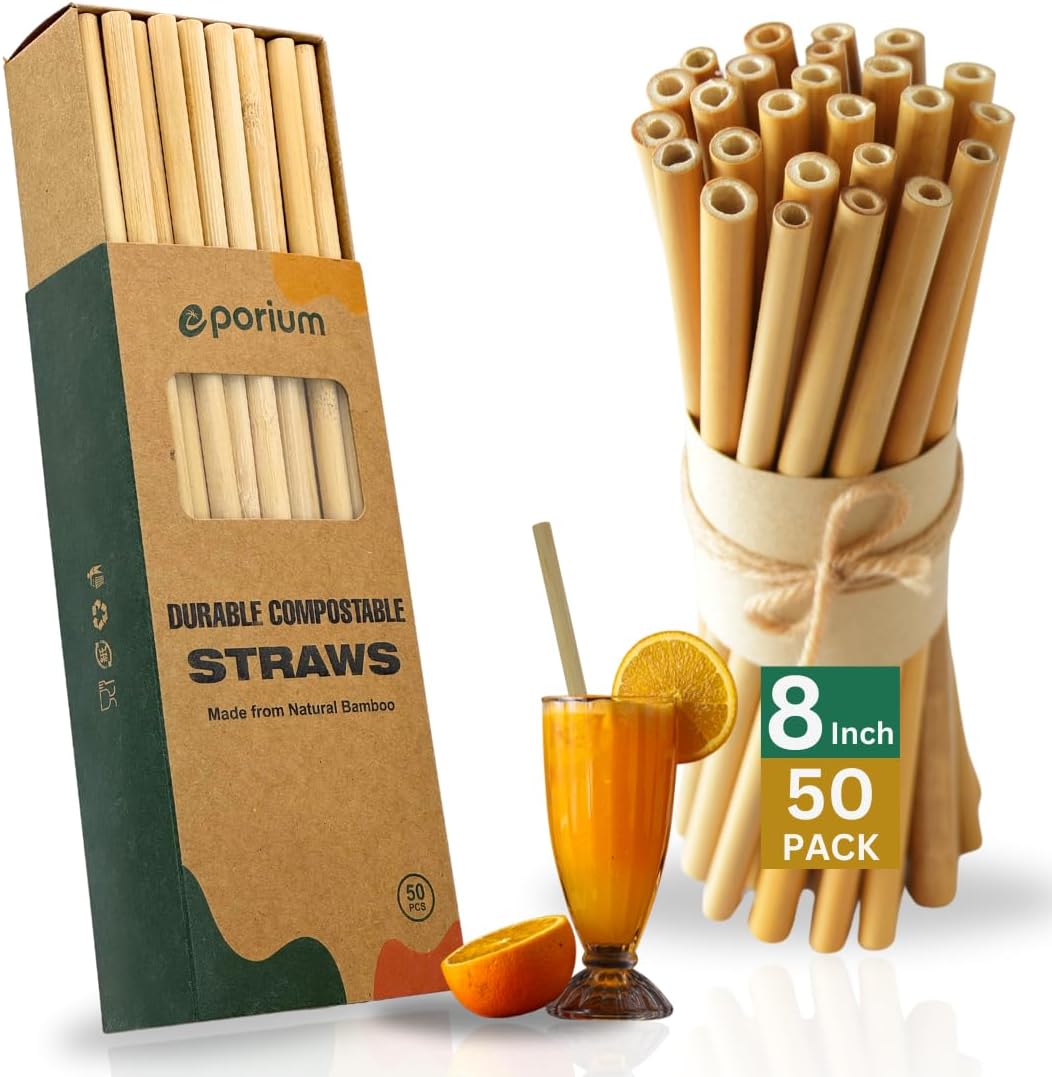 Bamboo Drinking Straws – 50 Pack |Reusable • Organic • Dishwasher-Safe • Compostable