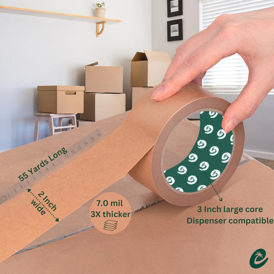 Premium Paper Packing Tape – (2 in × 55 yd) Set of 3 Self-Adhesive • 100% Recyclable & Biodegradable • Heavy-Duty