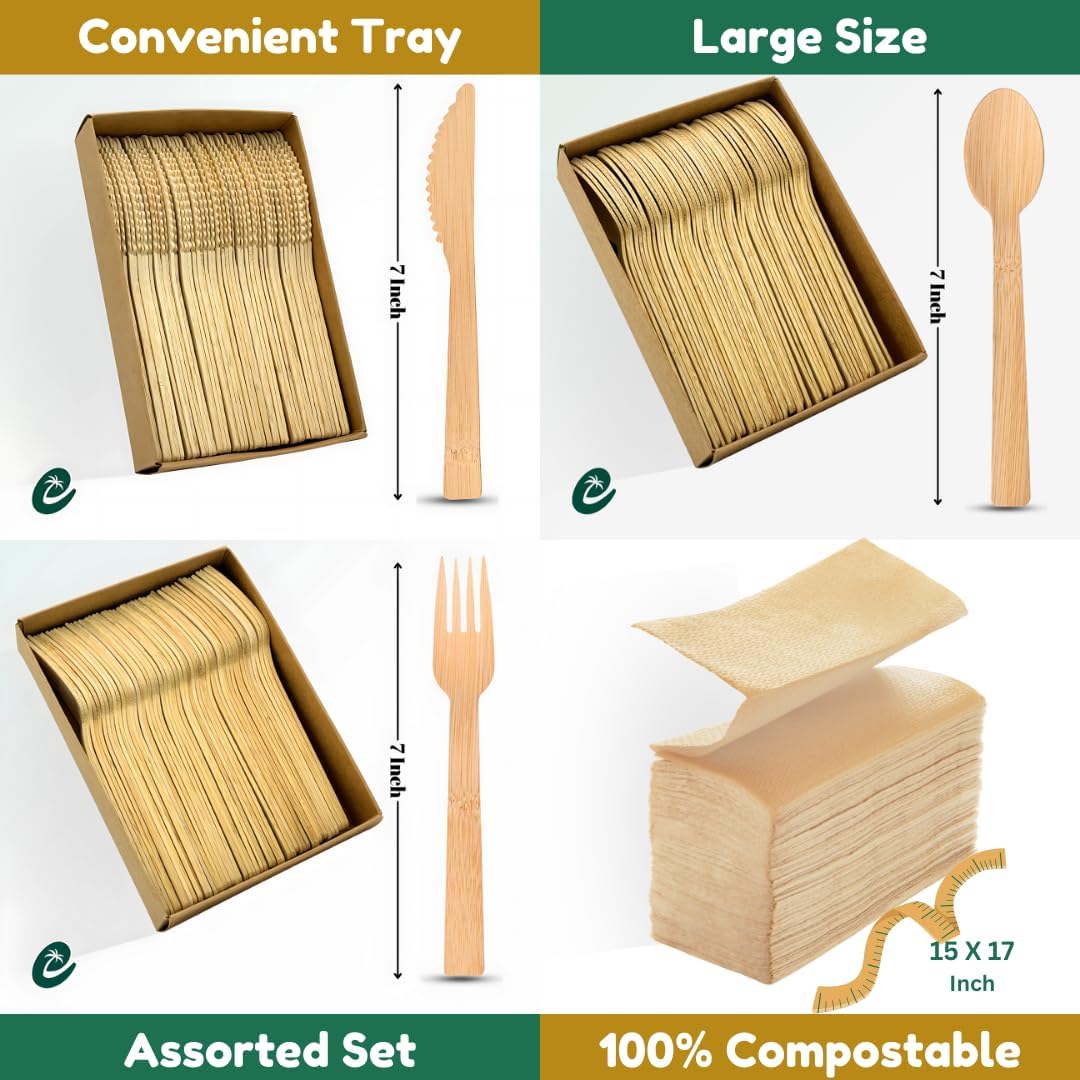 Bamboo Cutlery Set –  Premium Compostable Silverware 200 pc.