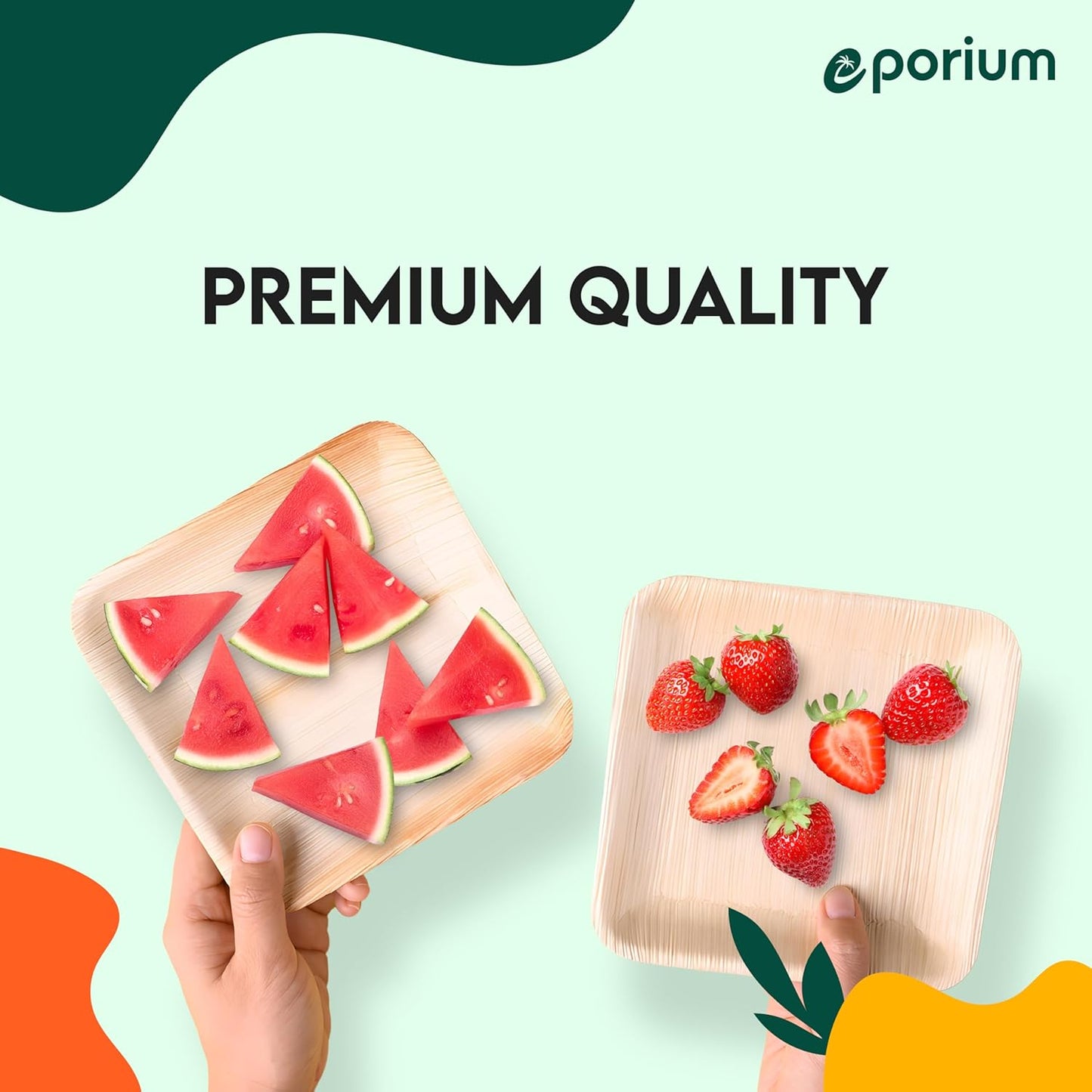 Square Palm Leaf Plates | 8 Inch | Heavy-Duty, Microwave-Safe, 100% Compostable Dinnerware