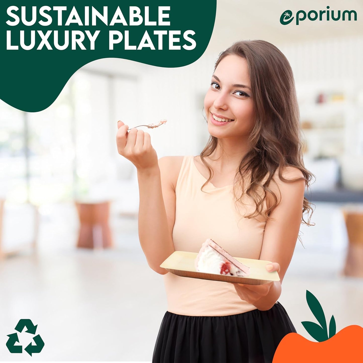 Square Palm Leaf Plates | 8 Inch | Heavy-Duty, Microwave-Safe, 100% Compostable Dinnerware